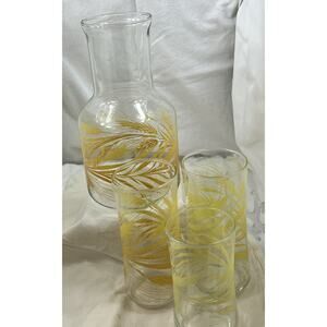 Vintage Mid-Century Libbey Golden Wheat Carafe w/ Three Glasses 🌾🔥